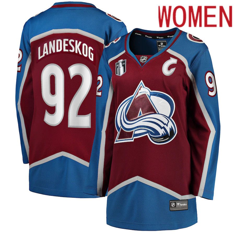 Women Colorado Avalanche #92 Gabriel Landeskog Fanatics Branded Burgundy Home 2022 Stanley Cup Final Breakaway Player NHL Jersey